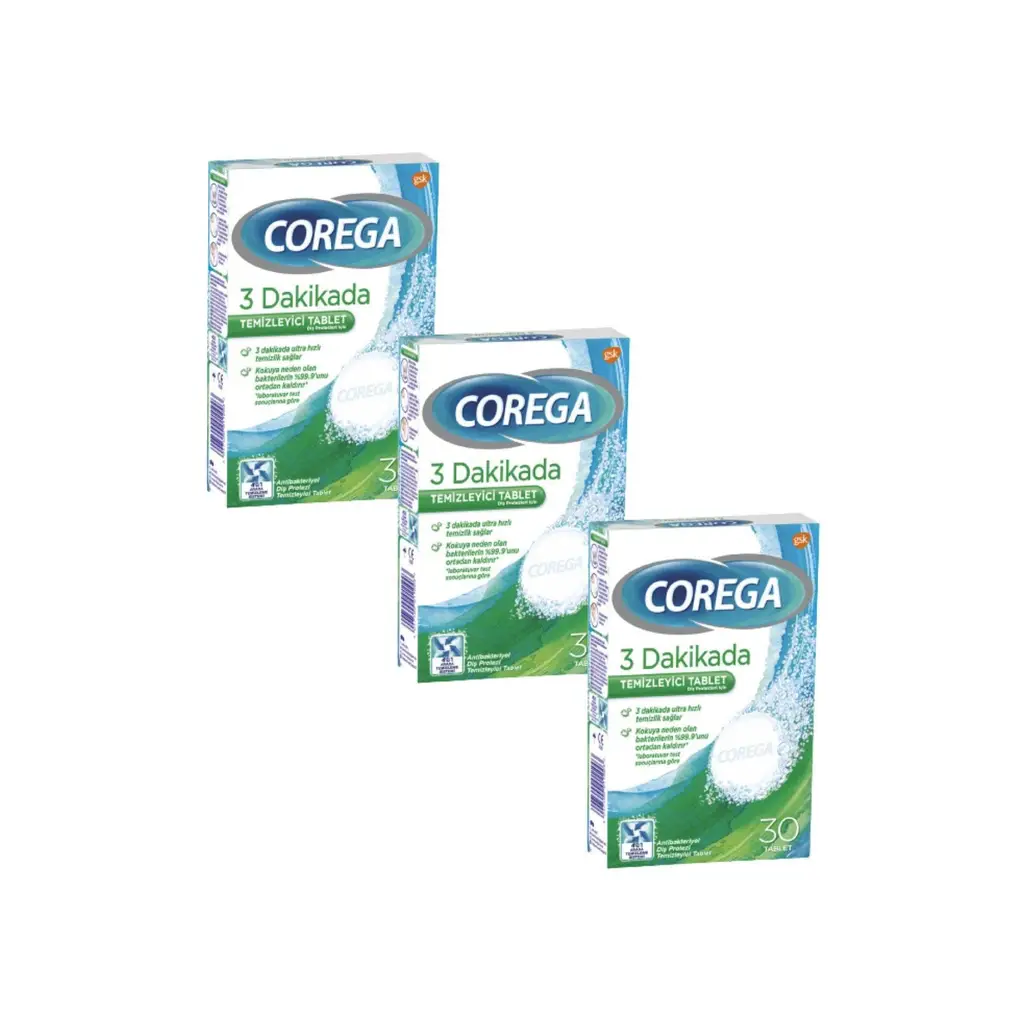 Corega 3 Dakikada Diş Protezi Temizleyici 30 Tablet 3 Adet