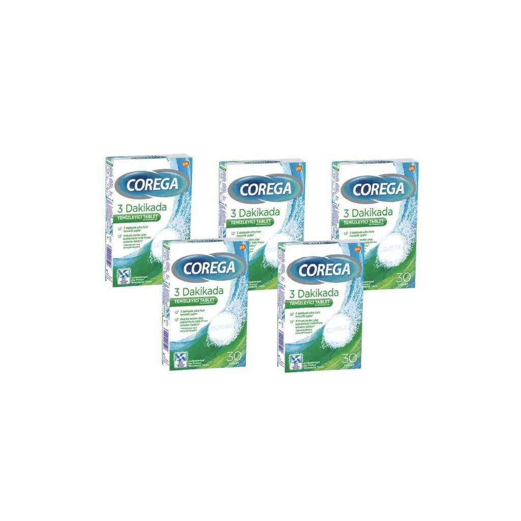Corega 3 Dakikada Diş Protezi Temizleyici 30 Tablet 5 Adet