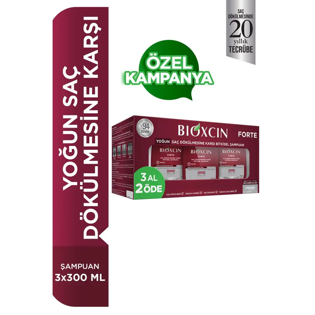Bioxcin Forte Şampuan Tüm Saç Tipleri Için 3x300ml Yoğun Saç Dökülmesi Şampuanı