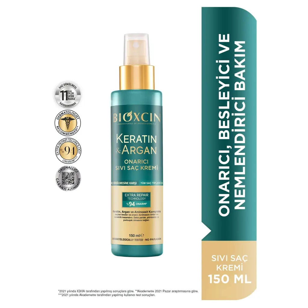 Bioxcin Keratin & Argan Onarıcı Sıvı Saç Bakım Kremi 150 Ml Yıpranmış Ve Hasar Görmüş Saçlar