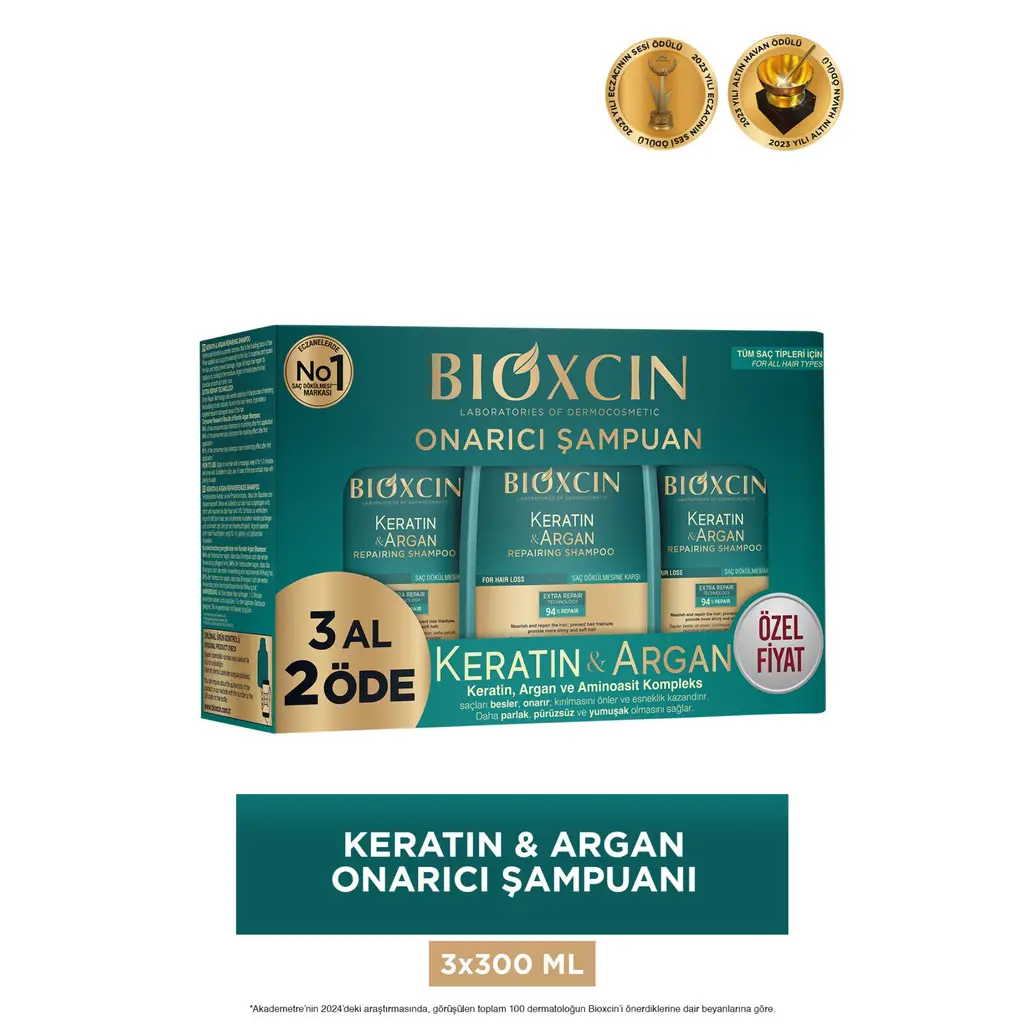 Bioxcin Keratin ve Argan Onarıcı Şampuan 300 ml - 3 Al 2 Öde