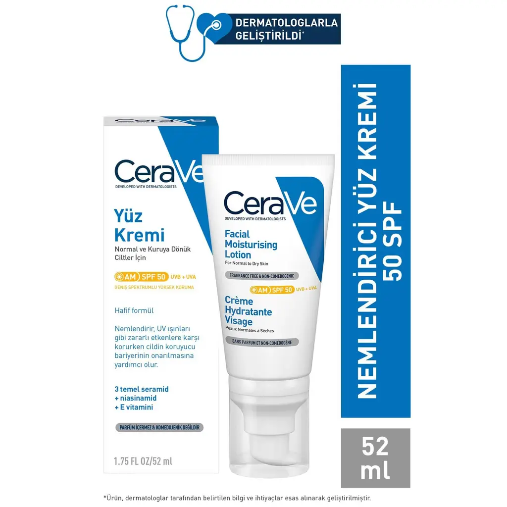 CeraVe Güneş Korumalı Nemlendirici Yüz Kremi Spf 50+ 52ml