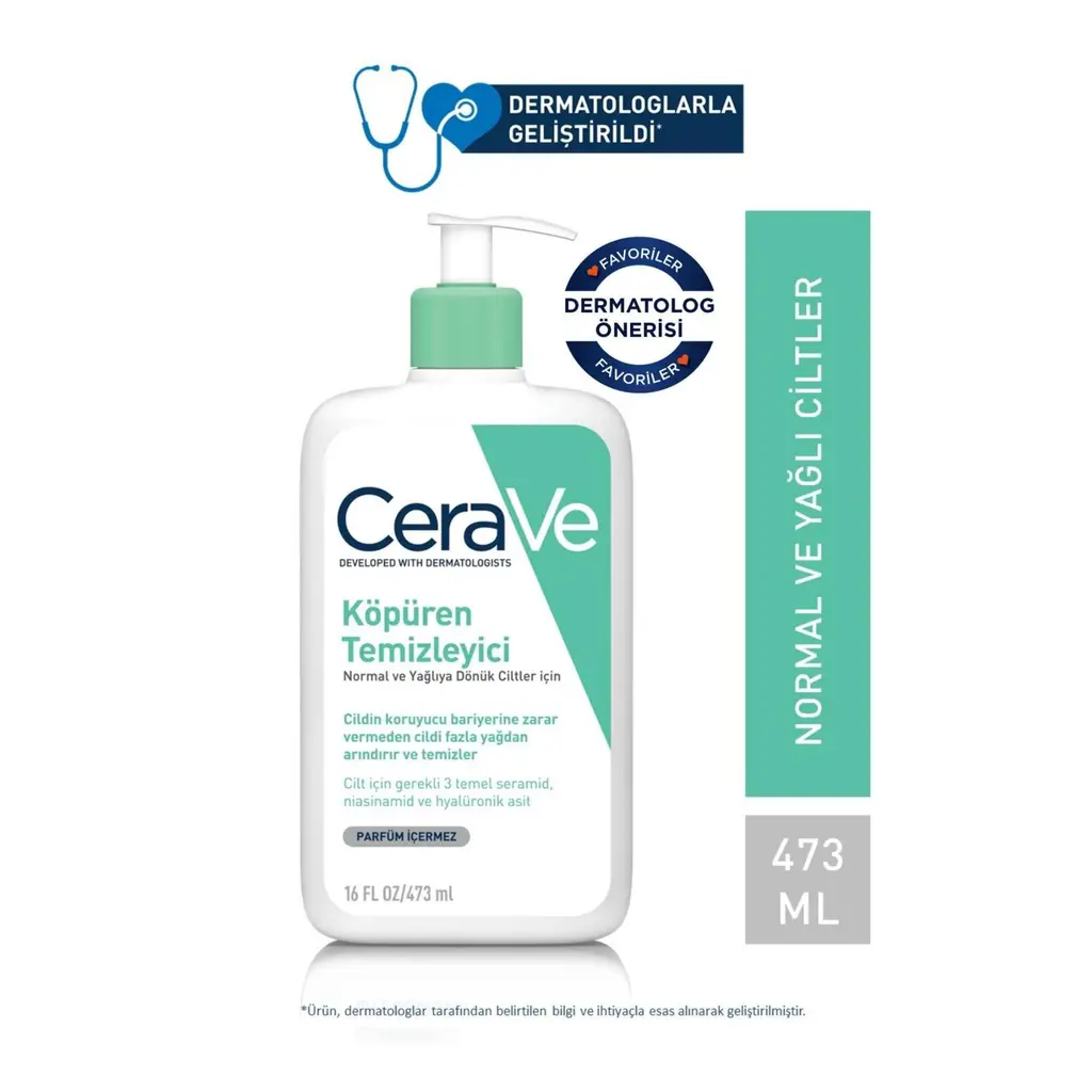 CeraVe Köpüren Temizleyici Normal & Yağlı Ciltler Seramid İçerikli Yüz Vücut 473ml