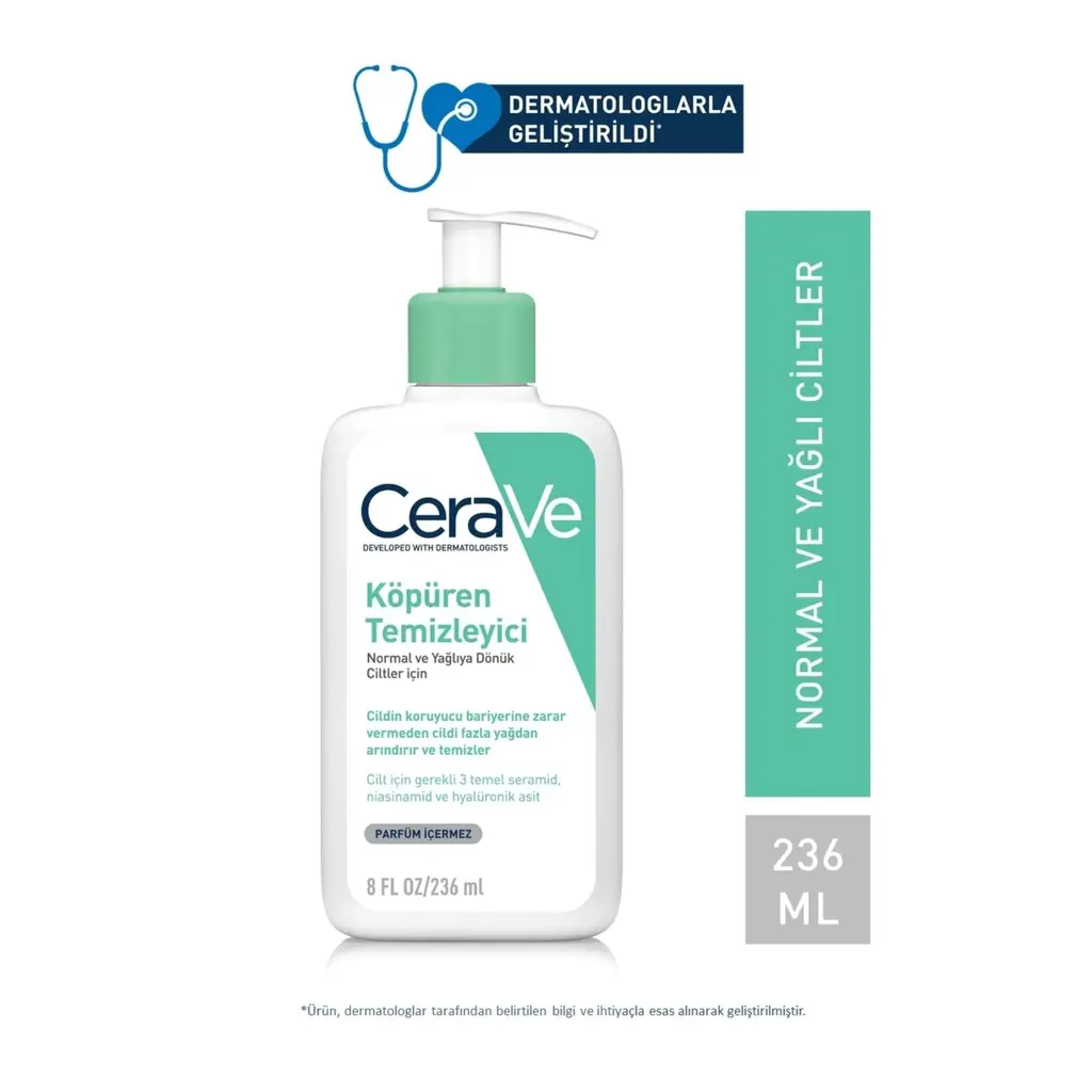 CeraVe Köpüren Temizleyici Seramid İçerikli Normal & Yağlı Ciltler Yüz Vücut 236ml