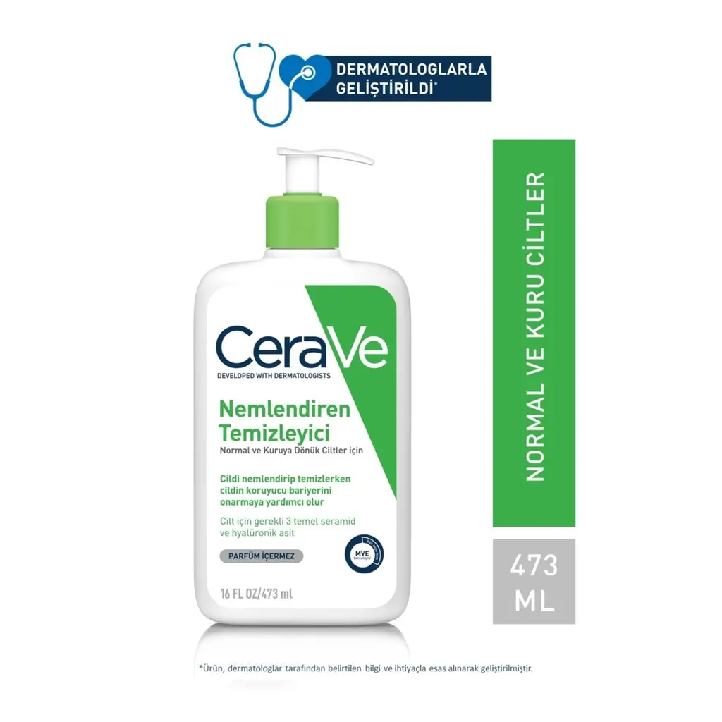 CeraVe Nemlendiren Temizleyici Seramid&Hyalüronik Asit Kuru & Normal Ciltler Yüz Vücut 473ml