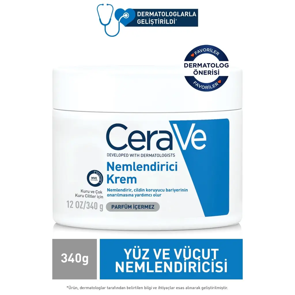 CeraVe Nemlendirici Krem Kuru Ciltler Seramid ve Hyalüronik Asit İçerikli Yüz Vücut 340gr