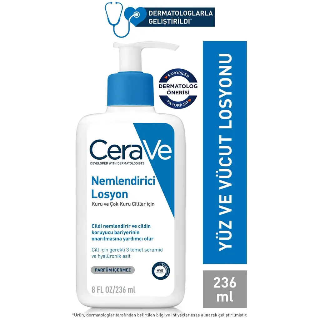 CeraVe Nemlendirici Losyon Kuru Ciltler Seramid ve Hyalüronik Asit İçerikli Yüz Vücut 236ml