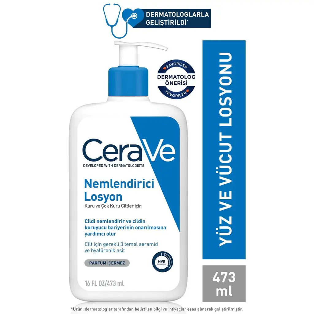 CeraVe Nemlendirici Losyon Kuru Ciltler Seramid ve Hyalüronik Asit İçerikli Yüz Vücut 473ml