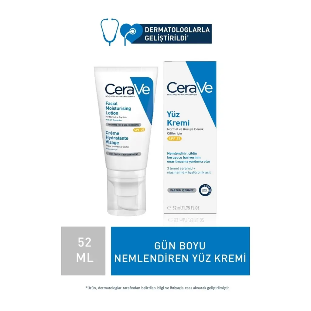 CeraVe Nemlendirici Yüz Kremi Normal ve Kuru Ciltler Spf25 52 ml