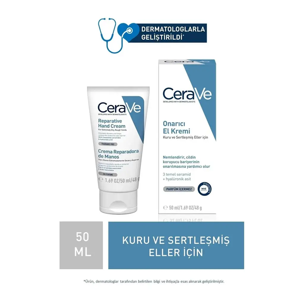 CeraVe Onarıcı El Kremi Kuru ve Çatlamış Eller Hyalüronik Asit İçerikli 50 ml