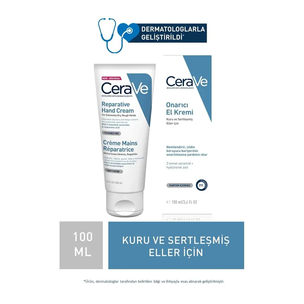CeraVe Onarıcı El Kremi Kuru ve Çatlamış Eller Seramid ve Hyalüronik Asit İçerikli 100 ml