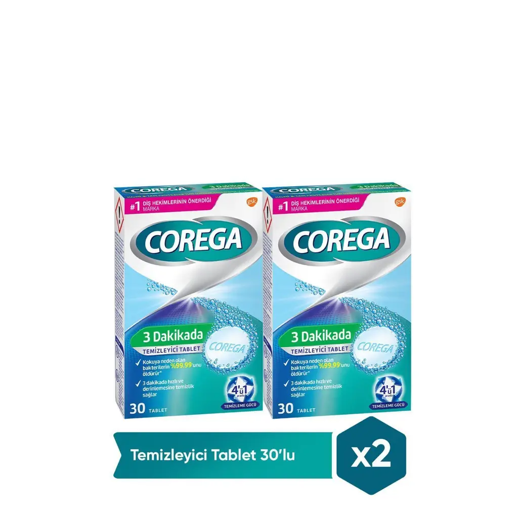 Corega 3 Dakikada Diş Protezi Temizleyici 30 Tablet 2 Adet
