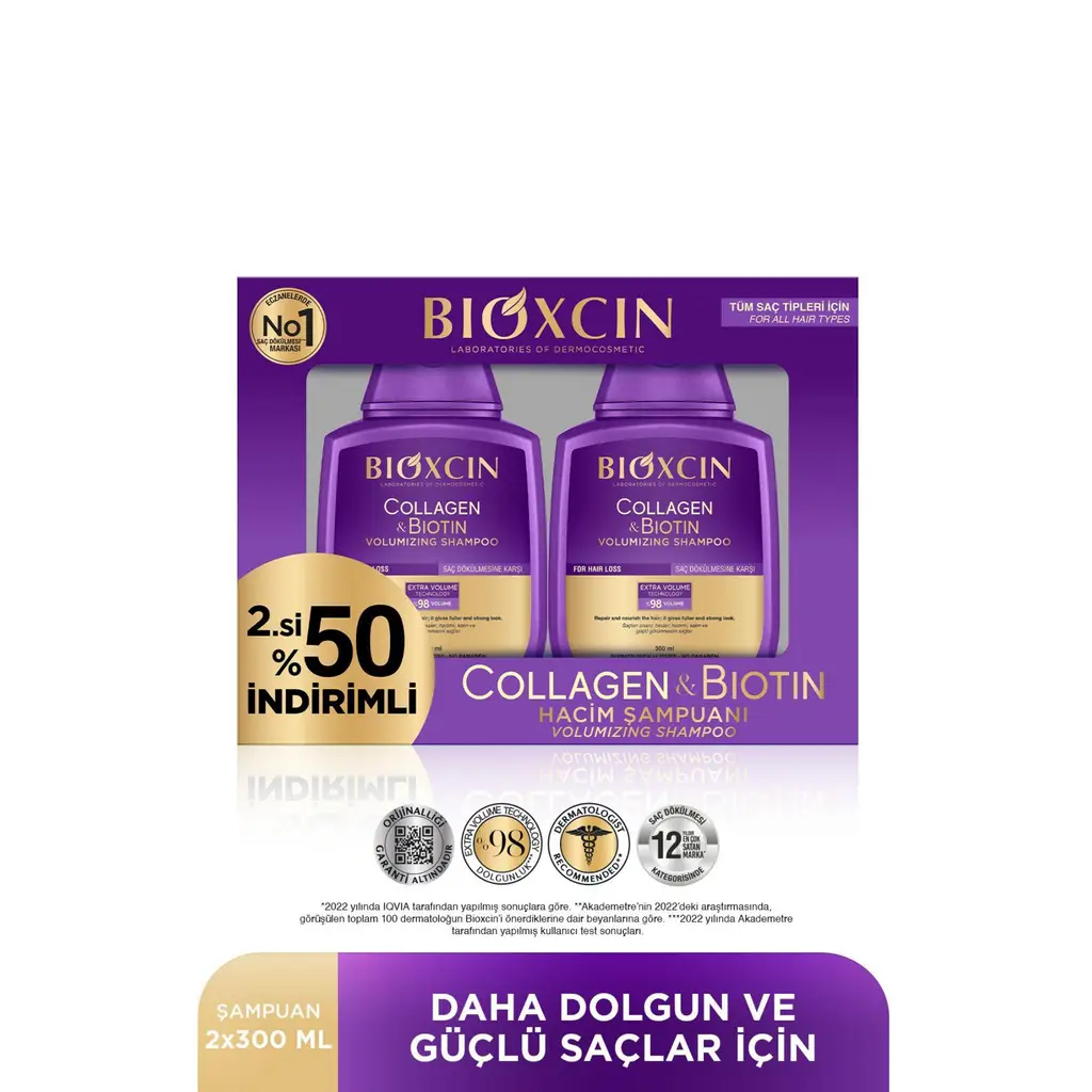 Bioxcin Collagen & Biotin Ekstra Hacim & Dolgunlaştırıcı Şampuan 300 Ml - 2 Li Avantaj Seti