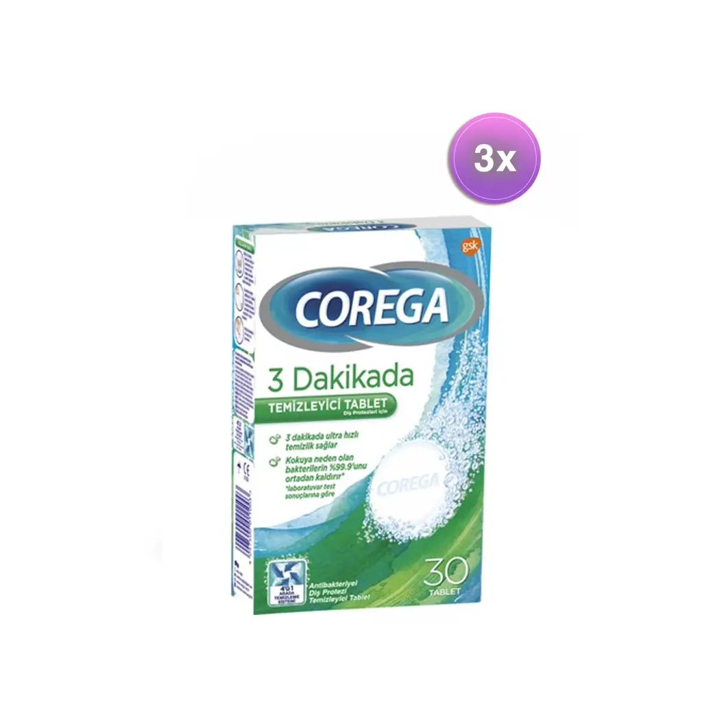 Corega 3 Dakikada Diş Protezi Temizleyici 30 Tablet 6 Adet