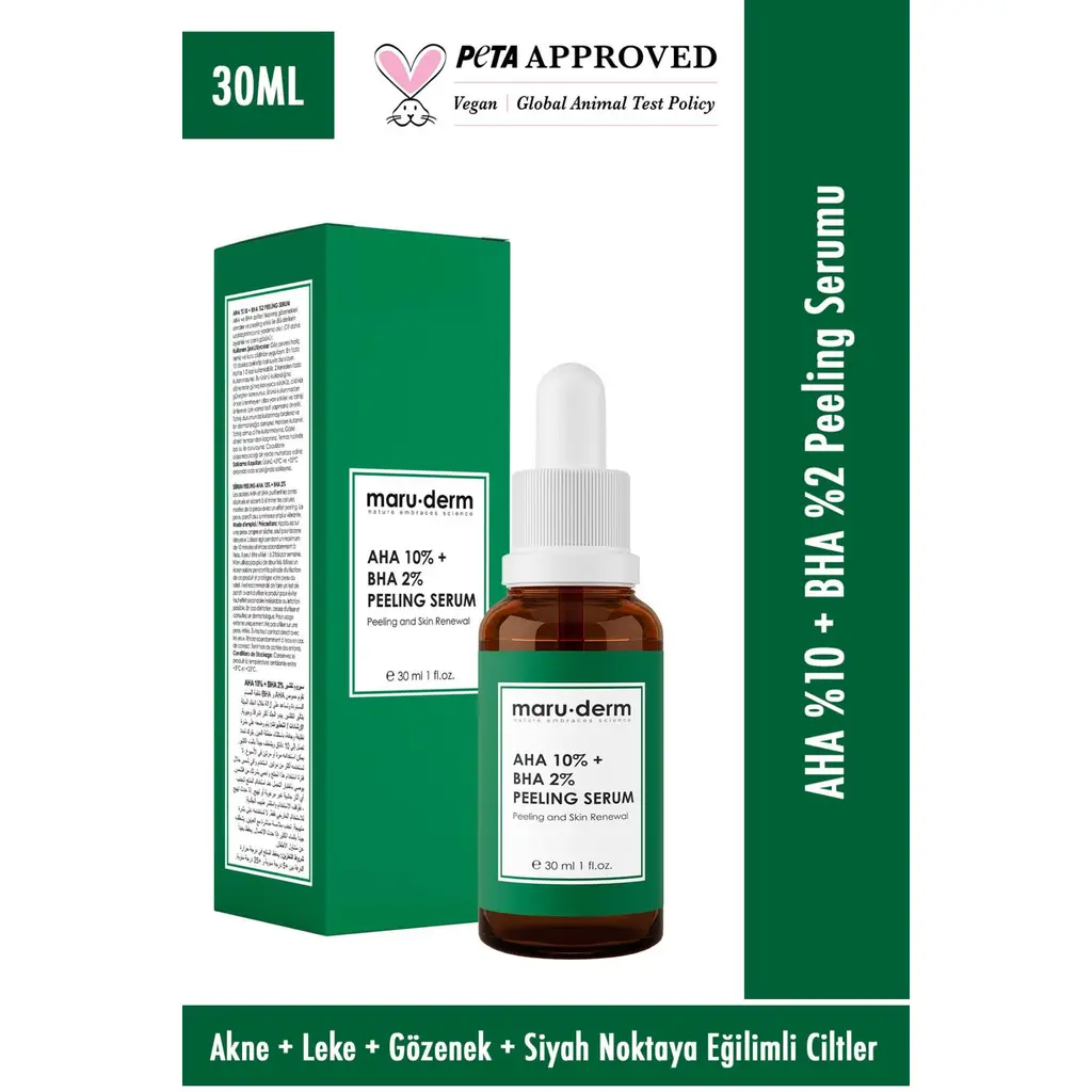 Maruderm Aha %10 + Bha %2 Leke Karşıtı & Cilt Tonu Eşitleyici Peeling Maske Cilt Bakım Serumu 30 Ml