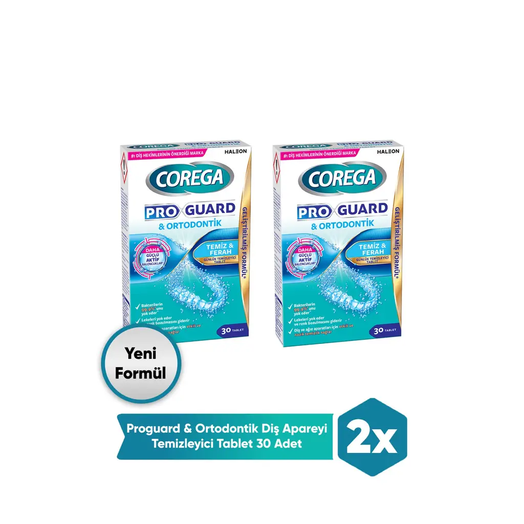 Corega Pro Guard & Ortodontik Günlük Diş Protezi Temizleyici 30 Tablet 2 Adet