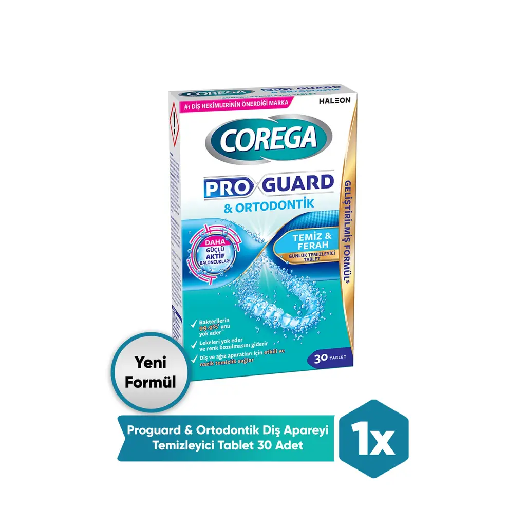 Corega Pro Guard & Ortodontik Günlük Diş Protezi Temizleyici 30 Tablet
