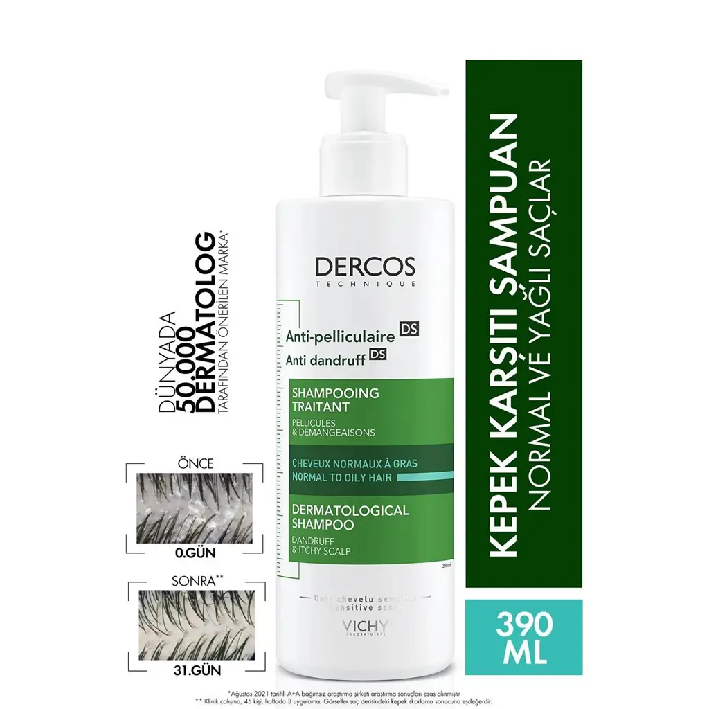 Vichy Dercos Anti-Pel Kepeğe Karşi Etkili Bakim Şampuan Normal/Yağlı Saçlar 390 ml